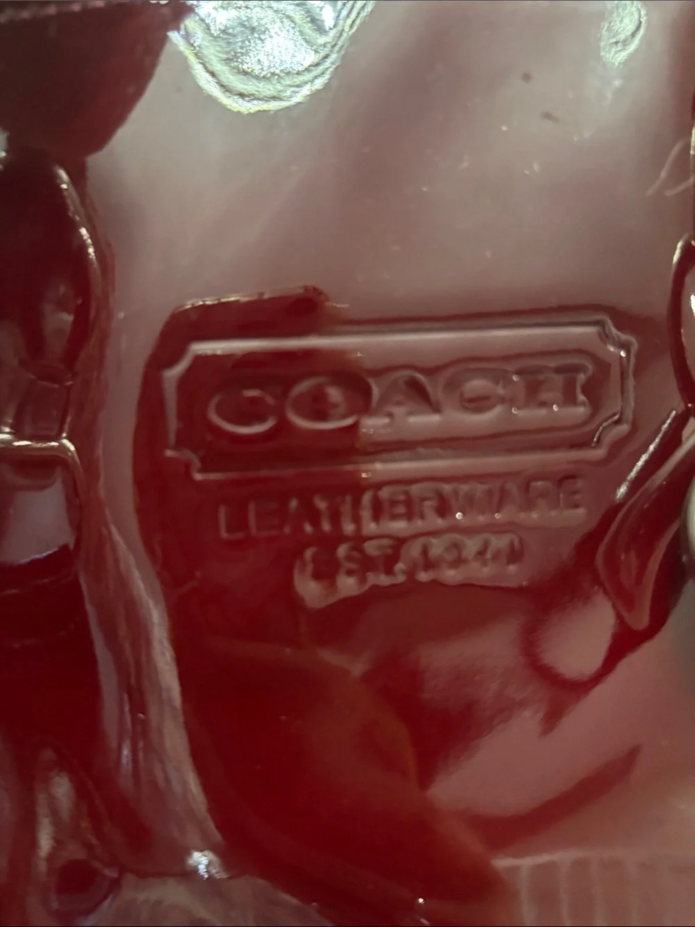 Coach Glossy Patent Leather Tote in Burgundy